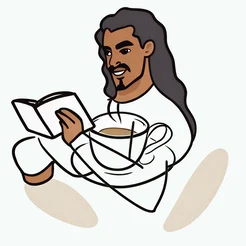 Free book club clipart of a long hair man reading